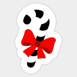 LARGE BLACK AND WHITE CHRISTMAS CANDY CAN WITH RED BOW DESIGN Sticker